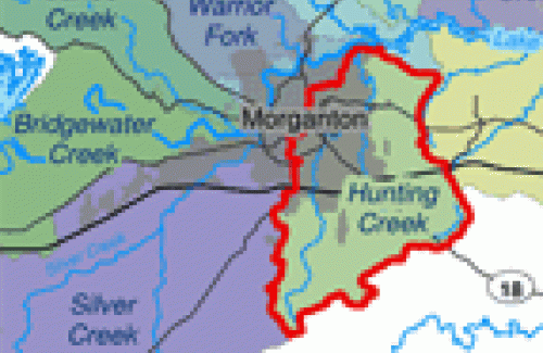 Map of Morganton with Hunting Creek outlined
