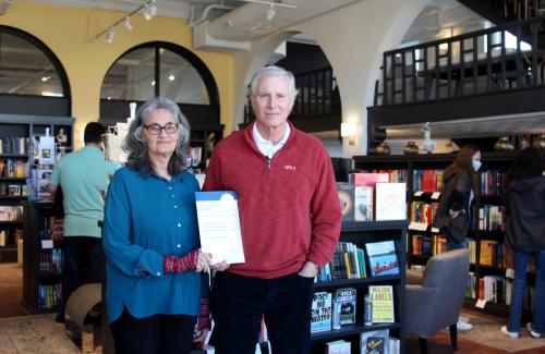 Jean and Allen VanNoppen stand inside Thornwell Books