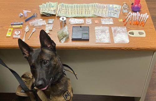 Photo of confiscated drugs and paraphernalia