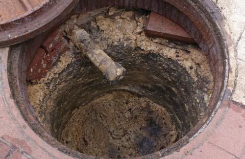 Sewer pipe with grease buildup