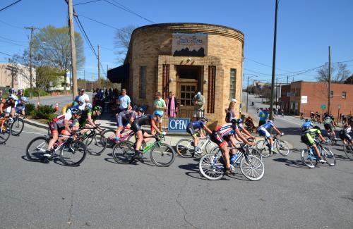 Photograph from a bicycle race in downtown Morganton