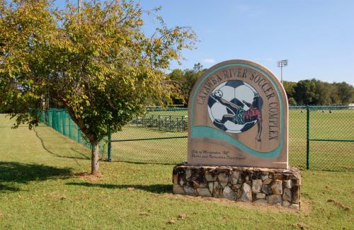 Catawba River Soccer Complex | City of Morganton NC Parks and Recreation Department - sign with soccer ball and player